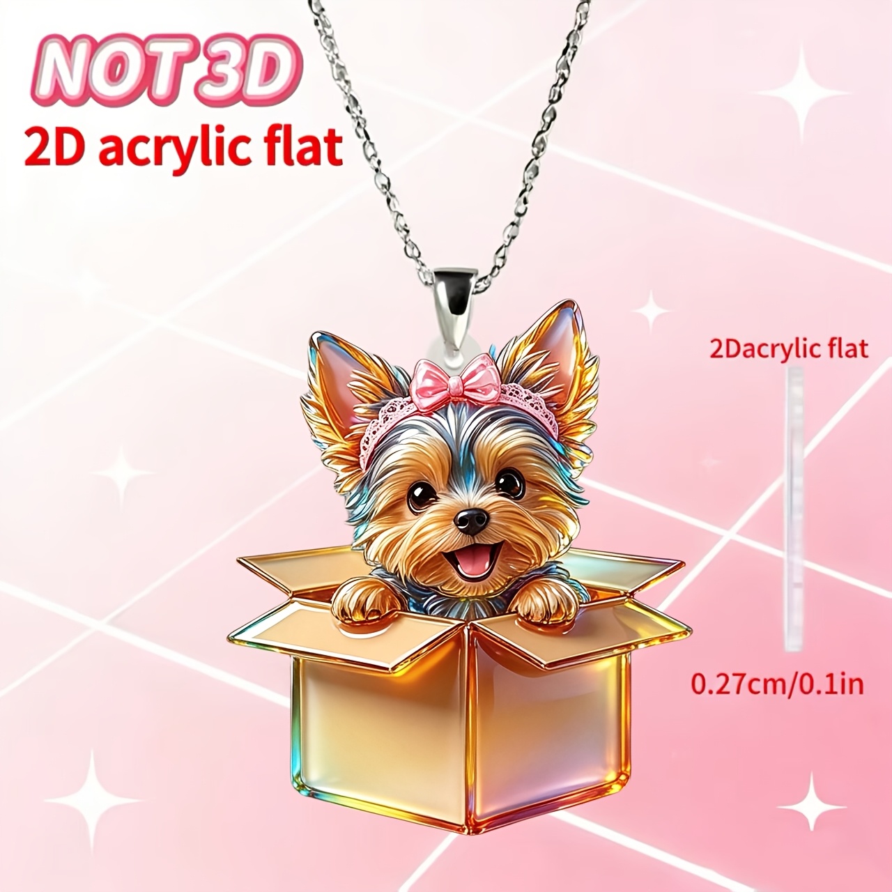 Women's Yorkshire Terrier in a Box Acrylic Pendant Necklace